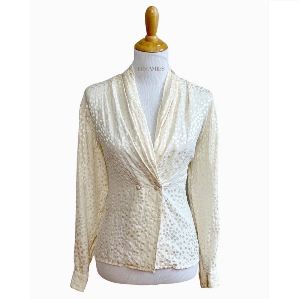 Vintage SLB by Sunny Leigh 100% Silk‎ Minimalist Ivory Classic Blouse Top Medium
